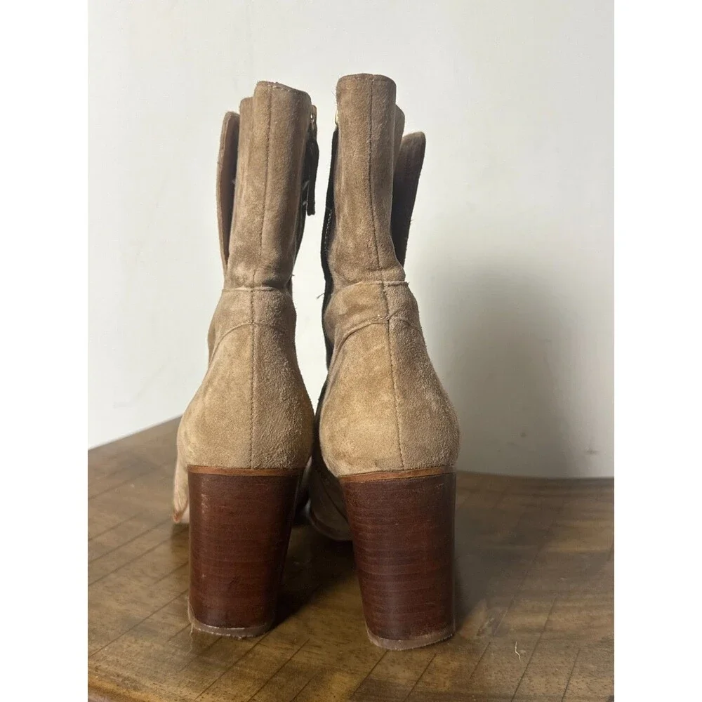 Free People Suede Ankle Boots Womens 39 Brown Tan Block Heel Boho Spain